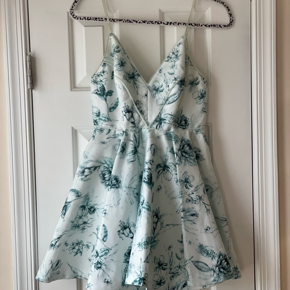 UO Teal Floral Print Sleeveless Mini A-Line Dress